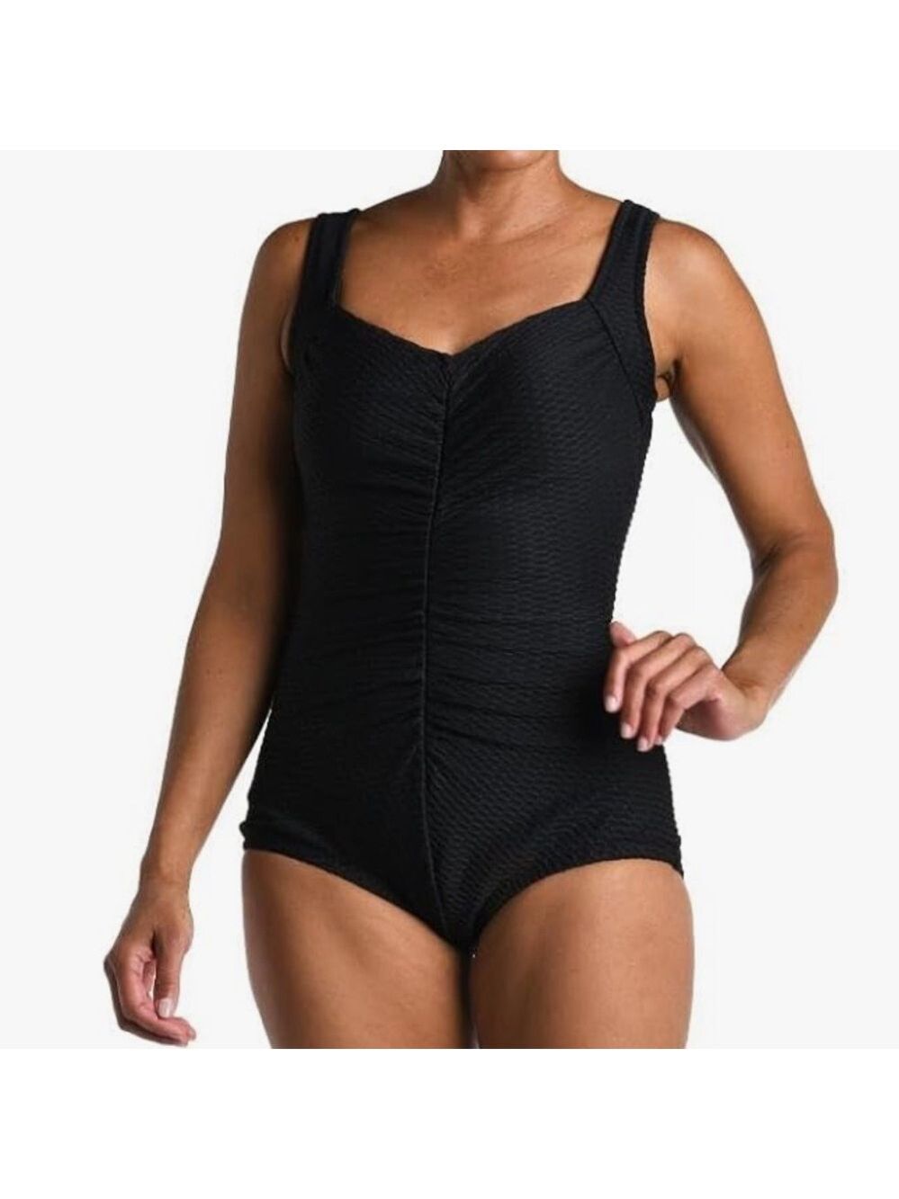 Azul By Maxine Of Hollywood Women's Spa Shirred Girl Leg One Piece Swimsuit 24W